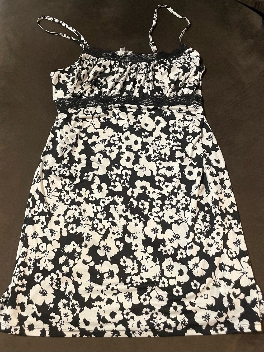 George Black & White Floral Lace-Trim Mini Dress